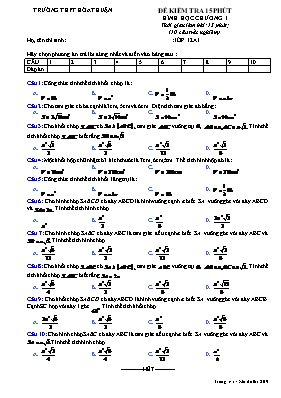 Đề kiểm tra 15 phút Hình học lớp 12 -  Chương I